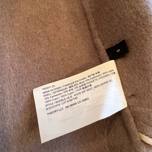 Theory Hooded Zip Vest, Wool with Cashmere, Size Small - NWT - Picture 15 of 16